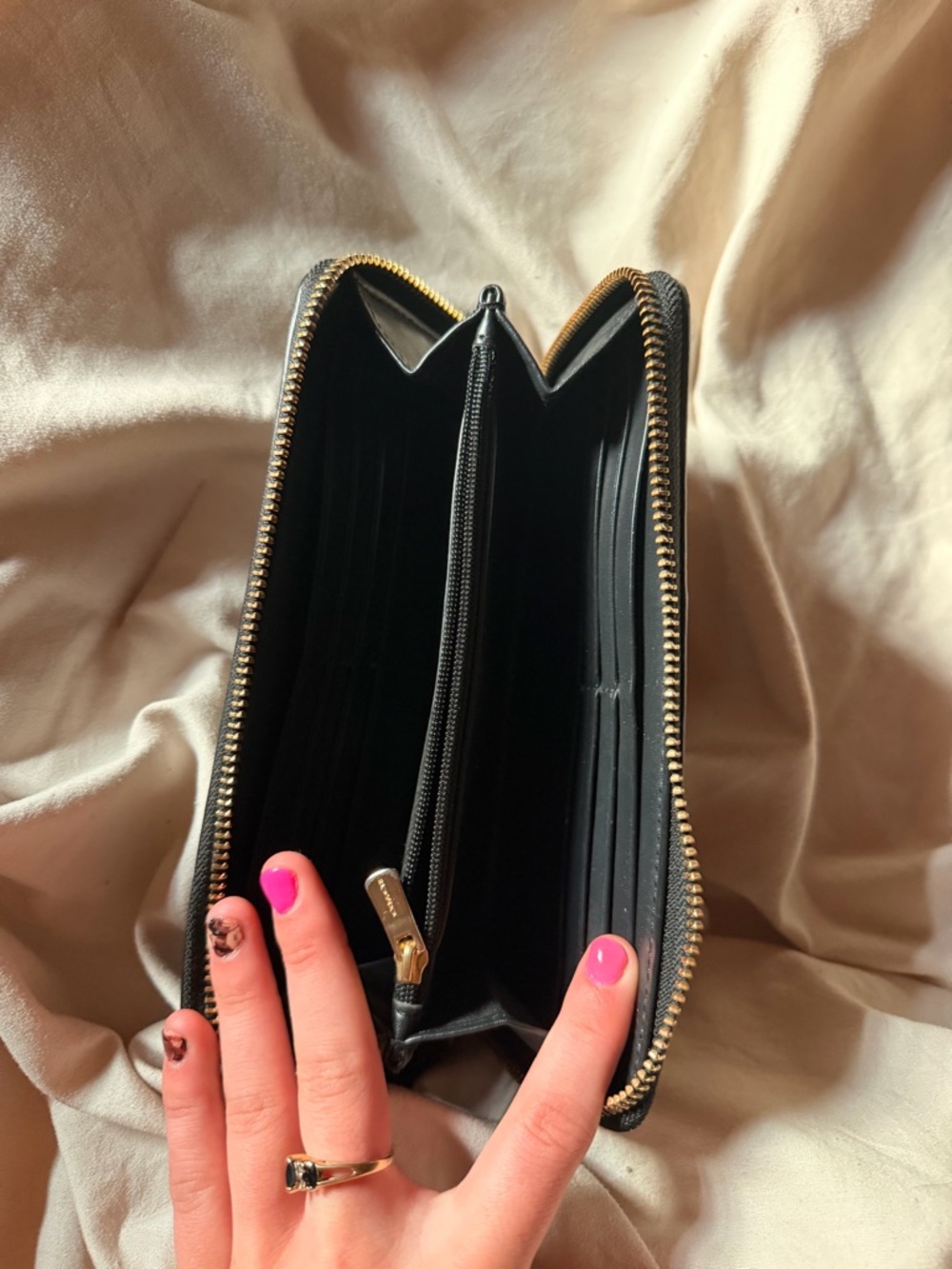 Coach Brown Signature Zip Wallet with Black Trim - Picture 3 of 4